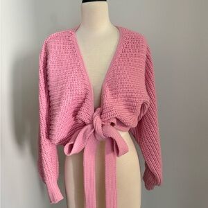 Zara Pink V-Neck Tie-Front Sweater